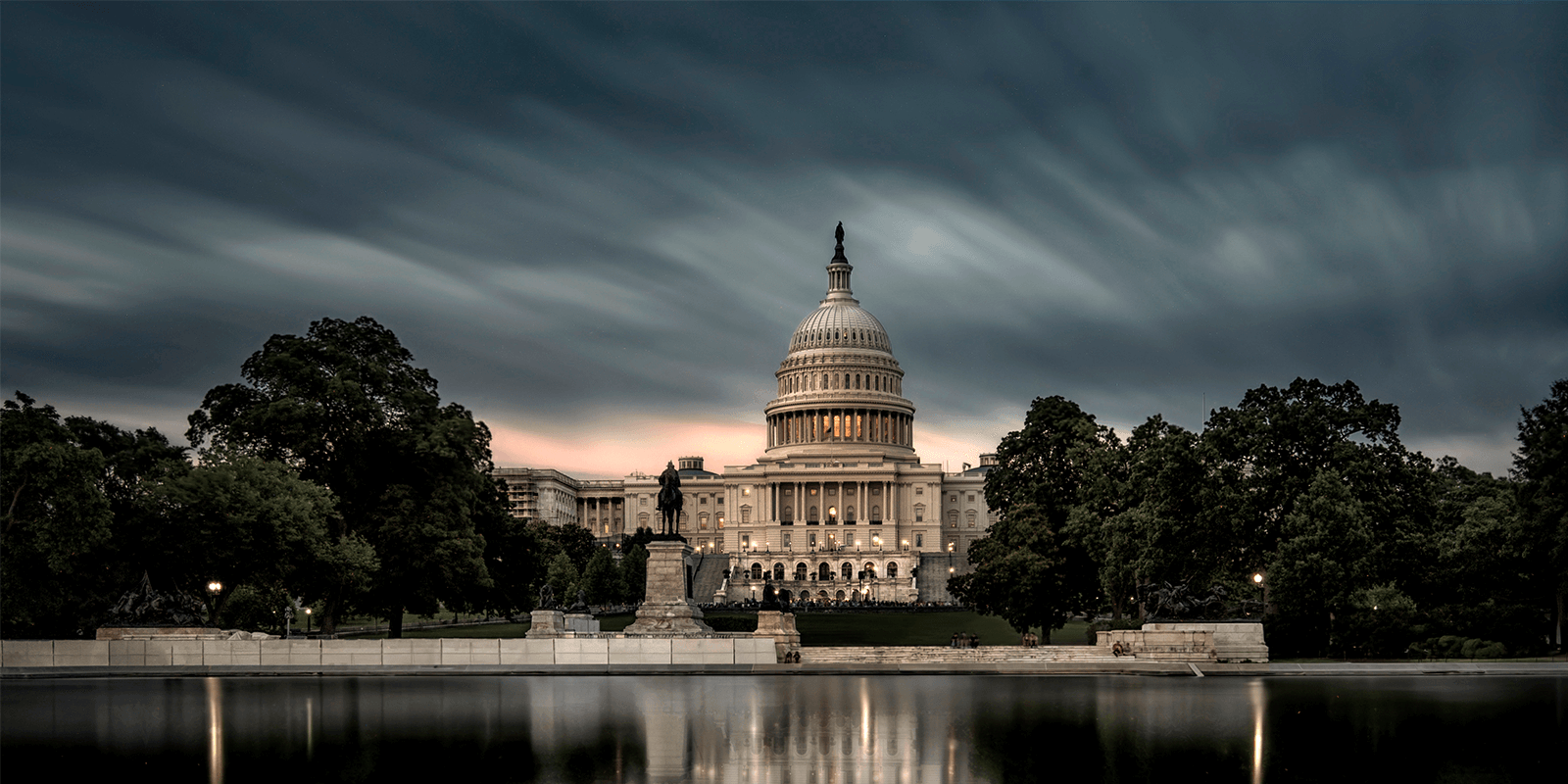 The United States Capitol Building at dusk.